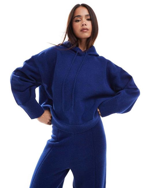 ASOS Blue Knitted Compact Cropped Hoodie Co-Ord