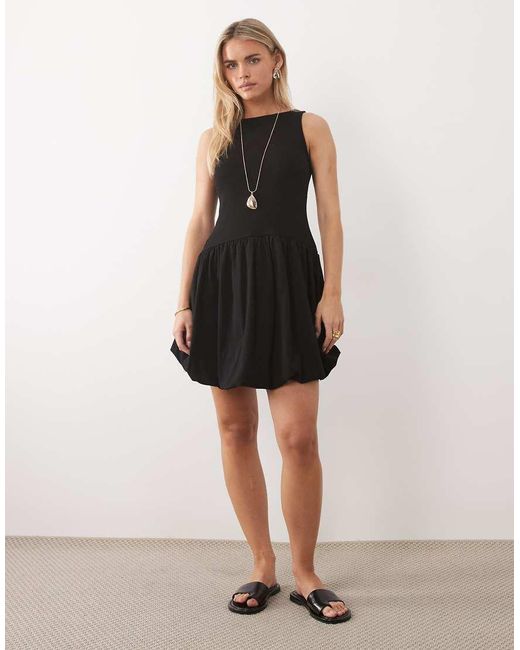 ASOS Black Asos Design Petite Ribbed Sleeveless Bubble Hem Mini Dress