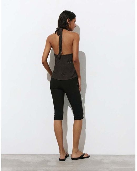 Pull&Bear Black Beaded Halter Top
