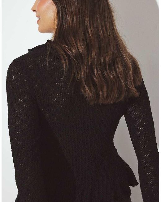 NA-KD Black Flounce Sleeve Top