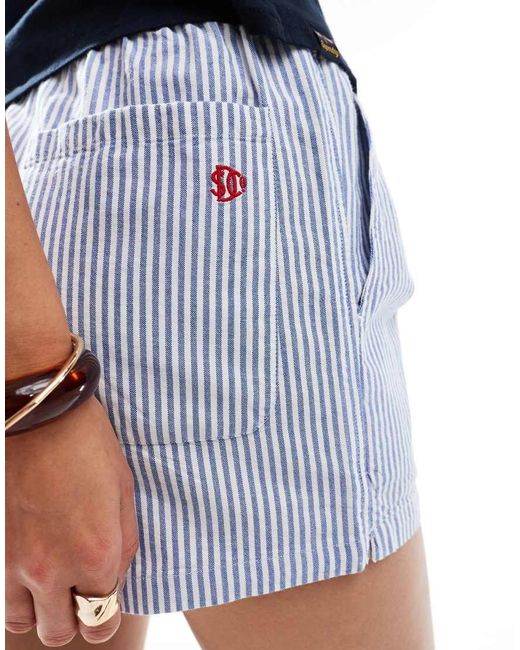 Superdry Blue Cotton Stripe Elasticated Boxer-Style Shorts