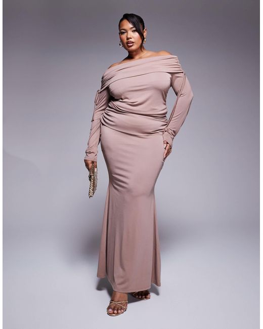 ASOS Purple Asos Design Curve Fold Over Waist Fishtail Maxi Skirt With Side Ruching