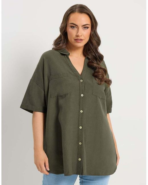 Yours Clothing Green Short Sleeve Linen Shirt