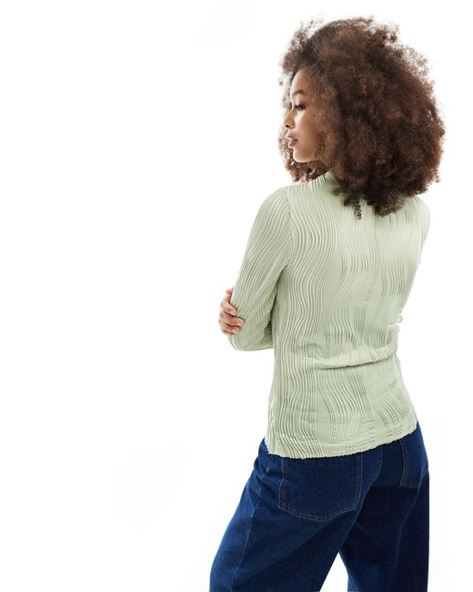 Vila Green High Neck Top With Textured Swirl