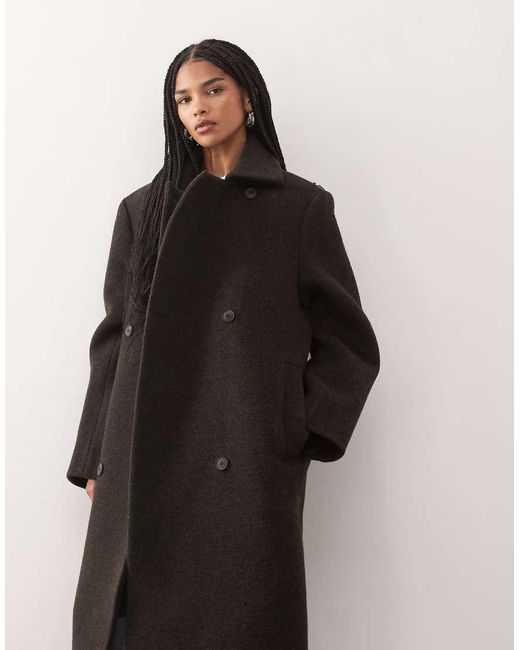 Weekday Brown Premium Wool Blend Double Breasted Coat