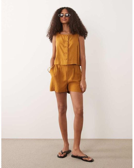 Nobody's Child Brown Sammie Linen Blend Button Front Top