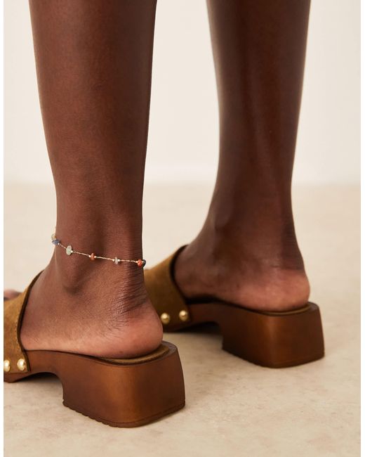 ASOS Brown Flare Premium Suede Mule Sandal Clogs