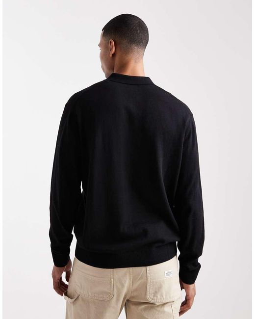 Jack & Jones Black Quarter Zip Knitted Polo for men
