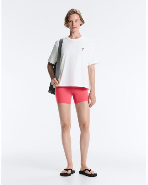 Oysho White Boxy Short-sleeved Embroidered Cotton Blend T-shirt