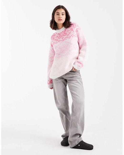 Jersey Rosa Pastel Con Cuello Alto Y Estampado De Grecas Alpinas De Punto De Pieces de color Pink