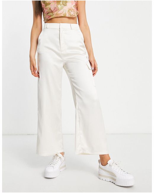 Stradivarius Satin Tailored Cargo Pants in White Lyst Canada