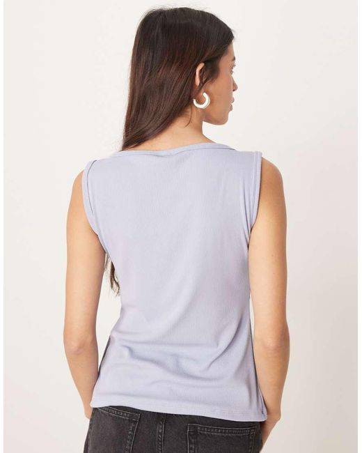 Abercrombie & Fitch Geribbelde Top Met Rechte Hals, Knoopsluiting En Lange Pasvorm in het Gray