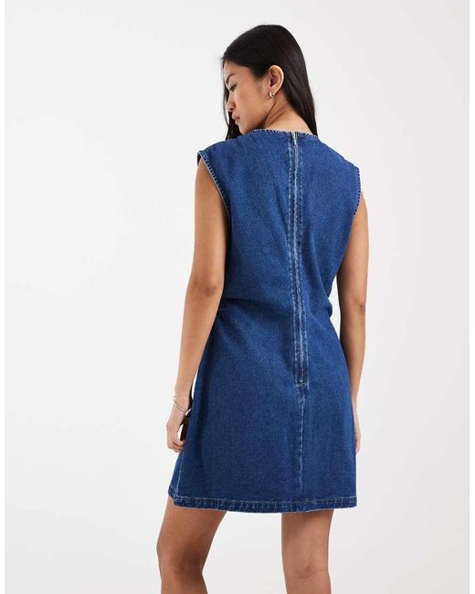 ONLY Blue V Neck Denim Mini Dress