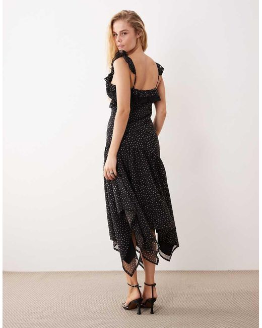 Miss Selfridge Natural Ruffle Hanky Hem Chiffon Maxi Dress