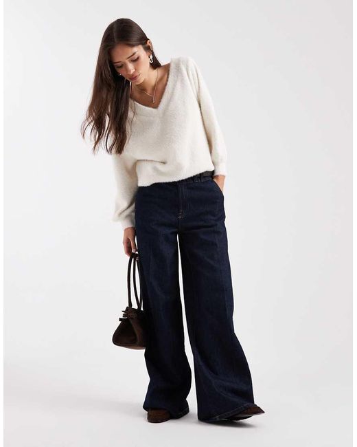 Miss Selfridge White Fluffy Off The Shoulder Slouchy Sweat