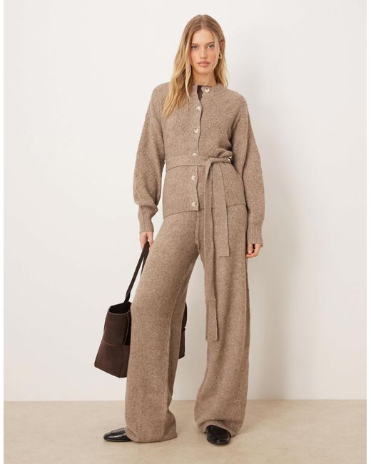 Pantalon large d'ensemble en maille - marron clair Y.A.S en coloris Natural