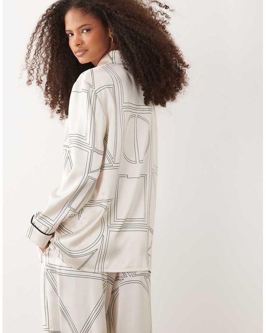 Iyal Natural Satin Contrast Piping Shirt Co-ord