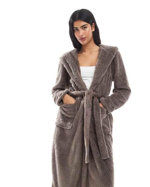 Loungeable Natural Cosy Sherpa Hooded Maxi Robe