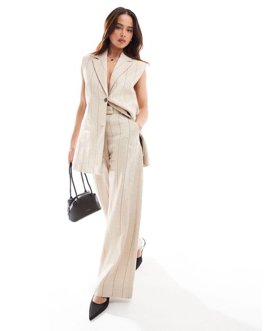 & Other Stories White Linen Wide Leg Tailored Trousers