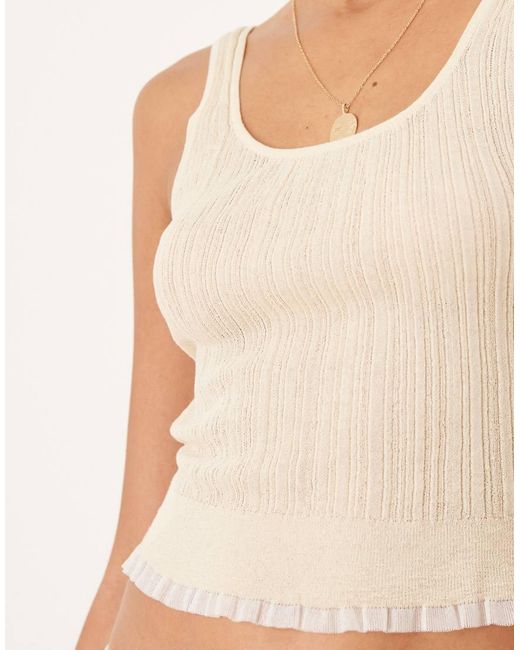 Mango Natural Cotton Mix Fine Knit Strappy Top With Frill Hem
