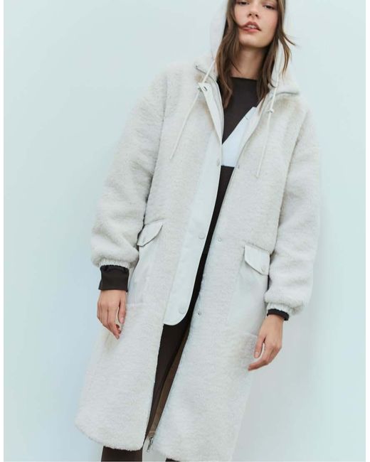 Stradivarius Green Long Faux Shearling Lined Coat