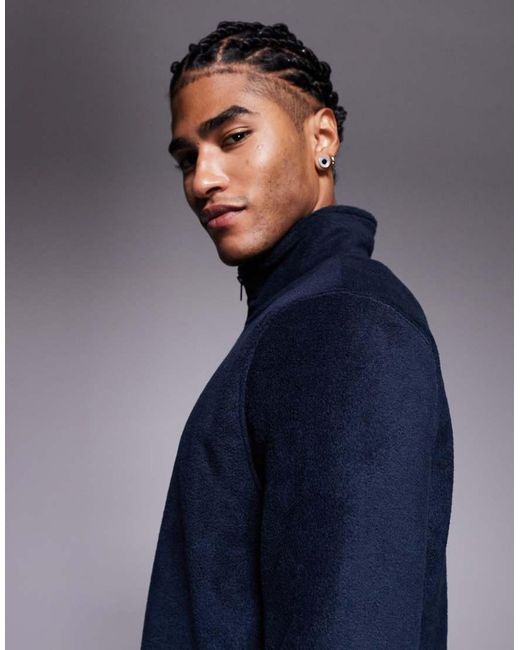 ASOS Blue Quarter Zip Fleece Sweatshirt With Funnel Neck for men