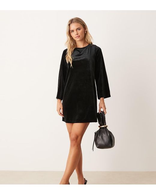 JDY Petite Black Back Bow Detail Velvet Mini Dress