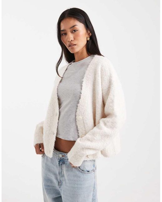 Miss Selfridge White Boucle V Neck Cardigan Oatmeal