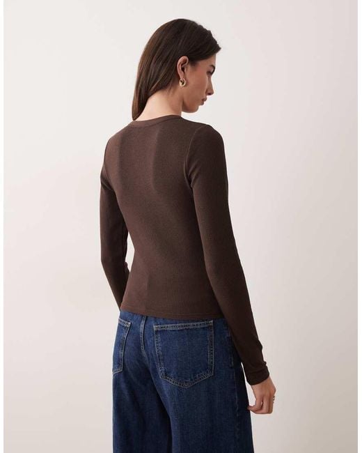 ASOS Brown Shrunken Waffle Long Sleeve Henley Tee