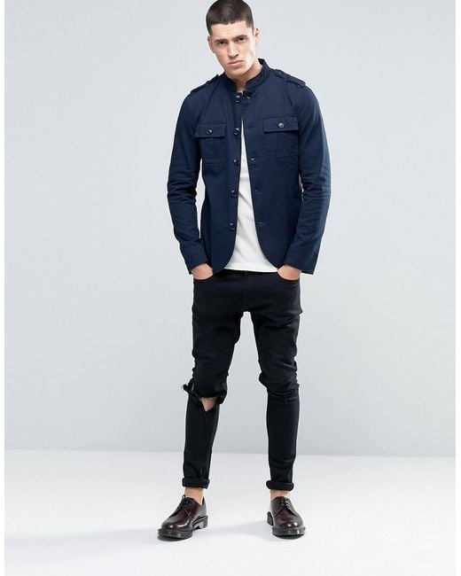 Pretty Green Lennon Jacket Military In Slim Fit Navy Navy in Blue for Men Lyst UK