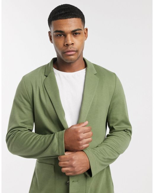 ASOS Skinny Soft Tailored Jersey Blazer in Green for Men | Lyst