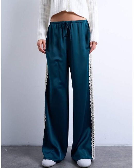 TOPSHOP White Satin Lace Insert Trouser