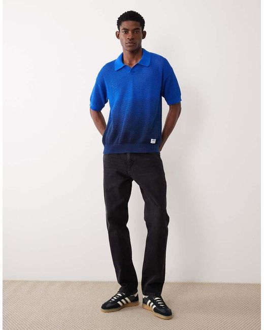 HUGO Blue Knitted Oversized Ombre Shirt for men