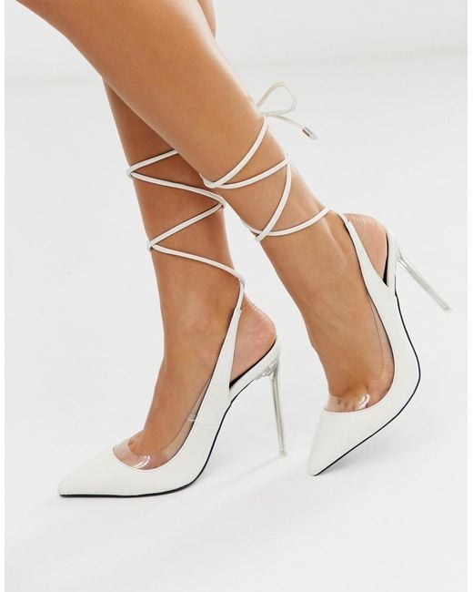 Public Desire Clarity Clear Heel Ankle Tie Court Shoes in White | Lyst  Canada