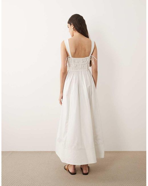 ASOS Natural Ruched Bodice Maxi Sundress With Full Skirt And Multi Stitched Hem