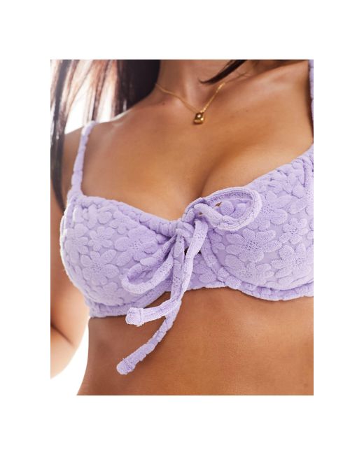 Reclaimed (vintage) Purple Underwire Scrunchie Tie Front Bikini Top