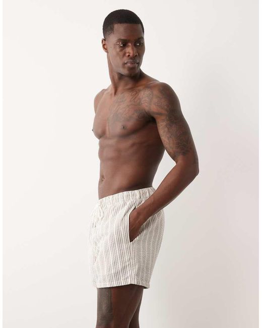 ASOS Natural Seersucker Striped Swim Shorts for men
