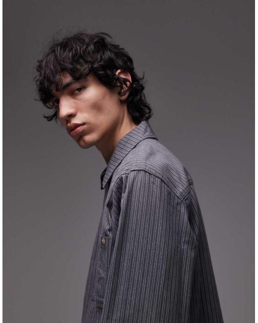 Dickies Gray Lima Pinstripe Oversized Shirt for men
