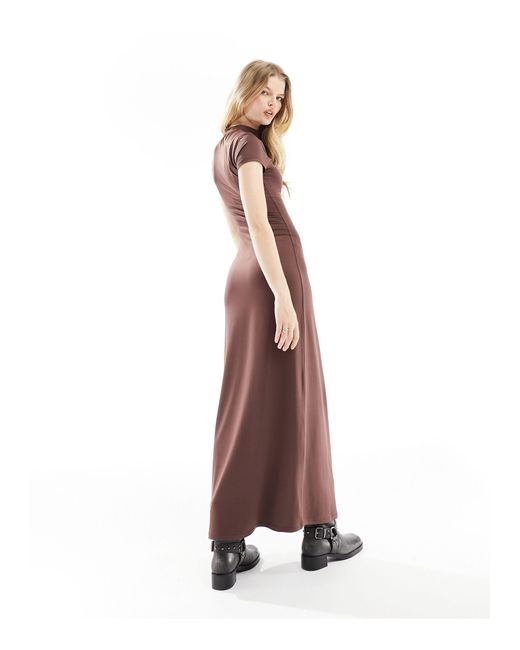 Collusion Brown Funnel Neck Cap Sleeve Maxi Dress