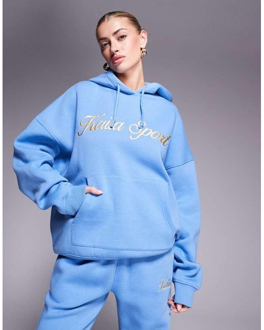 Kaiia Blue Sport Embroidered Script Logo Hoodie Co-ord