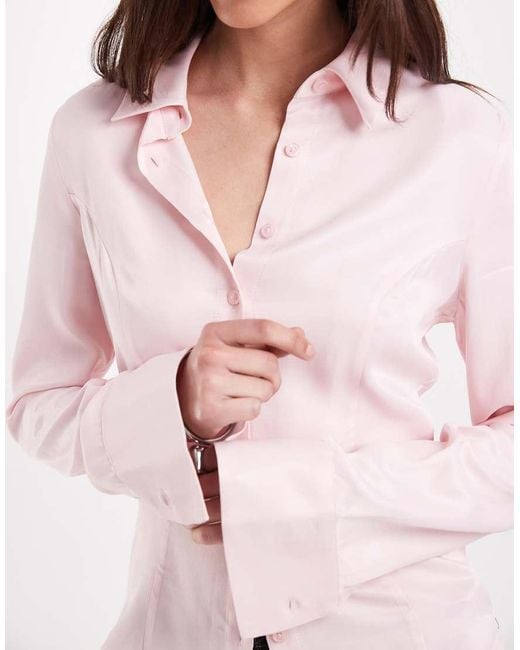 ASOS Pink Satin 90's Shrunken Fitted Shirt
