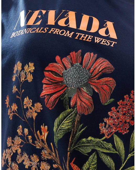 ASOS Blue Asos design curve – nevada – langärmliges t-shirt mit pflanzen- und blumengrafik