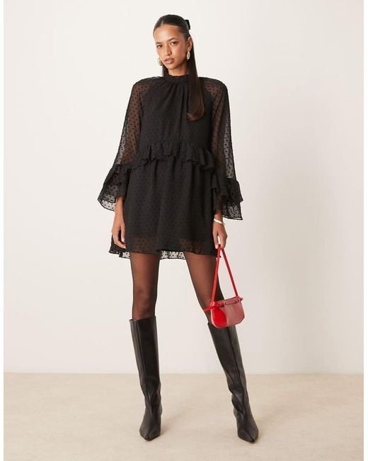 New Look Black Chiffon Ruffle Mini Dress