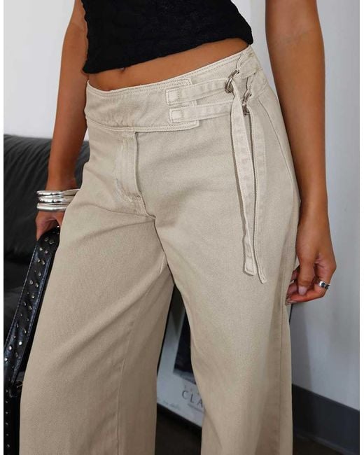 Princess Polly Black Boxie Mid Rise Tie Side Belt Detail Wide Leg Jeans