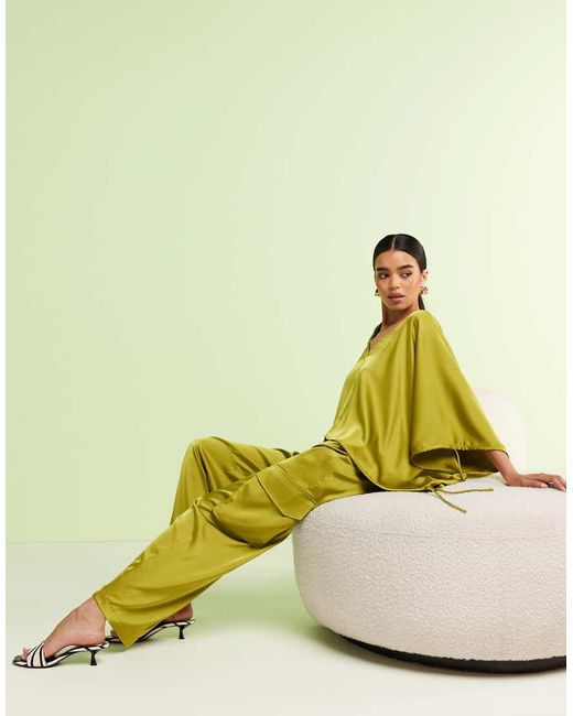 ASOS Green Satin Utility Barrel Trousers Co-ord
