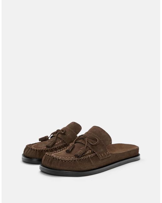 Pull&Bear Brown – leder-clogs
