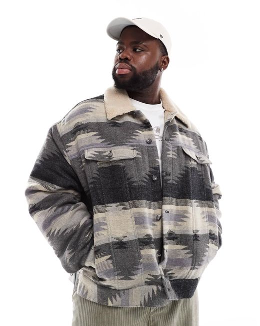 ASOS Gray Oversized Aztec Design Wool Look Harrington Jacket for men