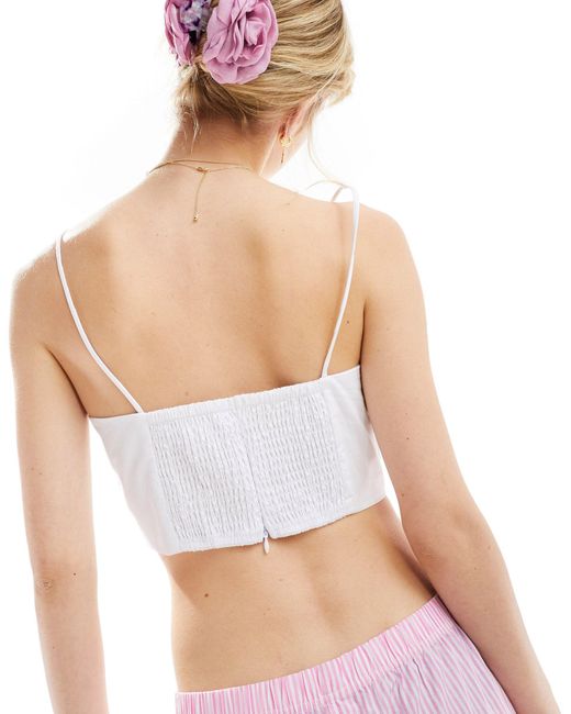 Glamorous White Strappy Cami Crop Top With Corsage Rosette Detail