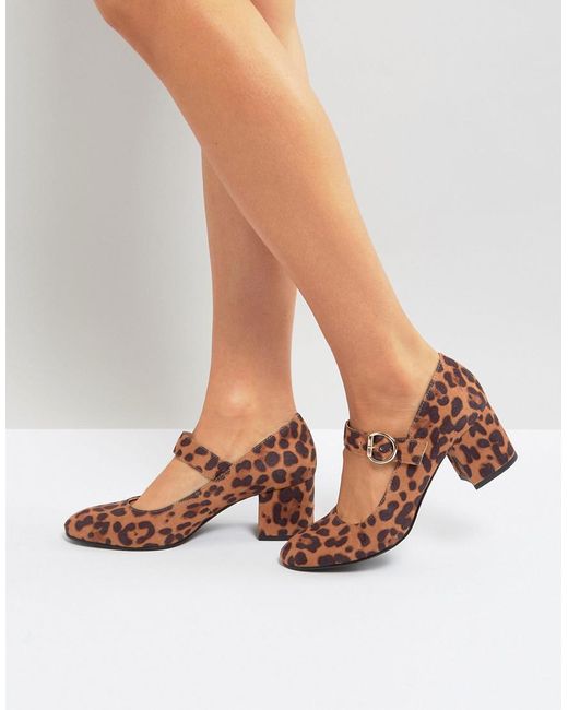 London Rebel Natural Mid Heel Leopard Mary-jane Shoe