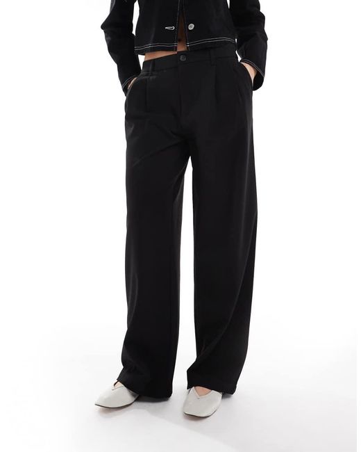 Bershka Black Pleated Front Wide Leg Tailored Trousers